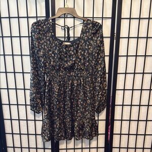 Altar'd State Black Smocked Mini Dress with Bishop Sleeves